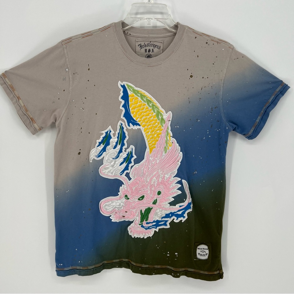 Inkslingers USA Blue Moe Official License Mens Medium T-Shirt Embroidered Dragon